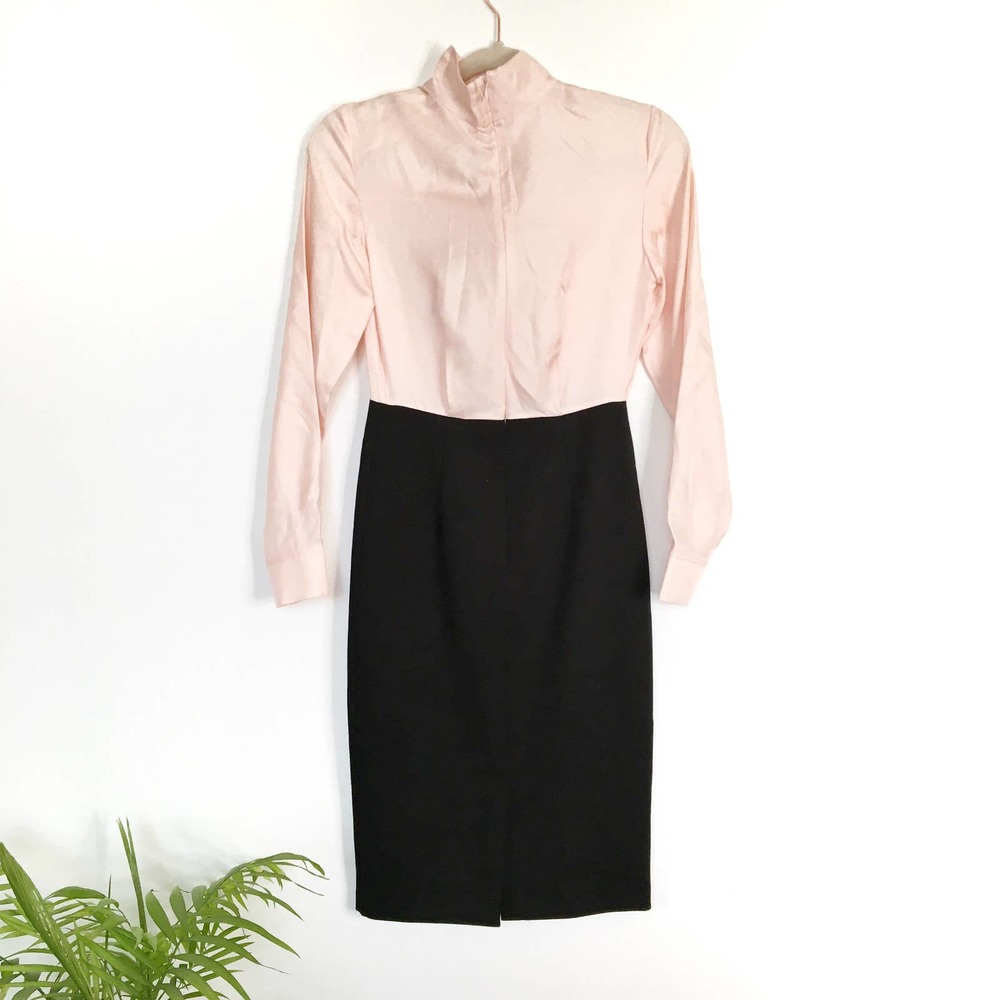 NWT Ted Baker Pink satin Black stretch dress XXS
